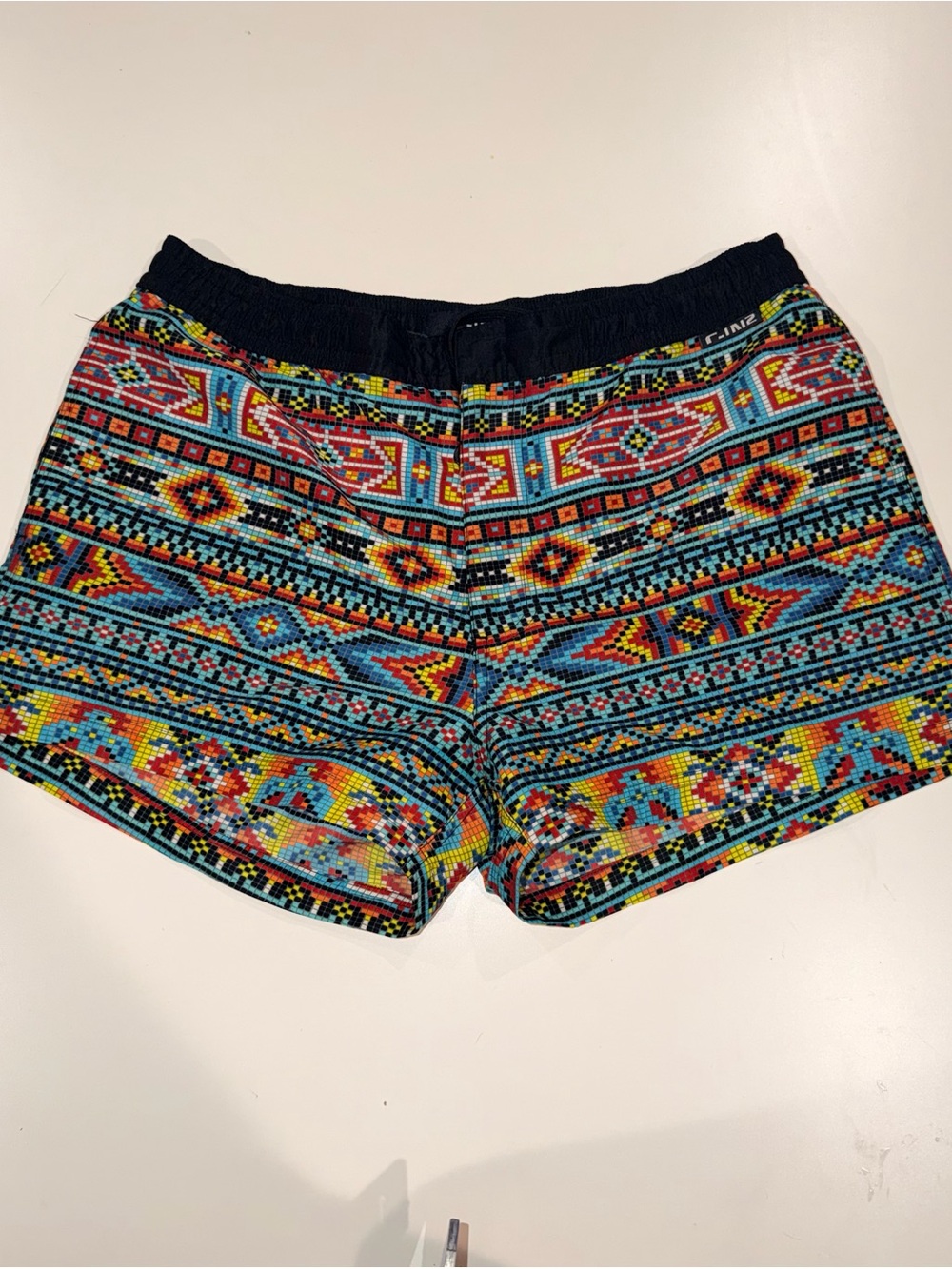 Men's Multicolor Patterned Swim Trunks - Vibrant Navy Waist
